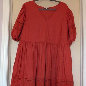 Madewell Linen-Blend Embroidered Eyelet Puff-Sleeve Mini Dress, XXL